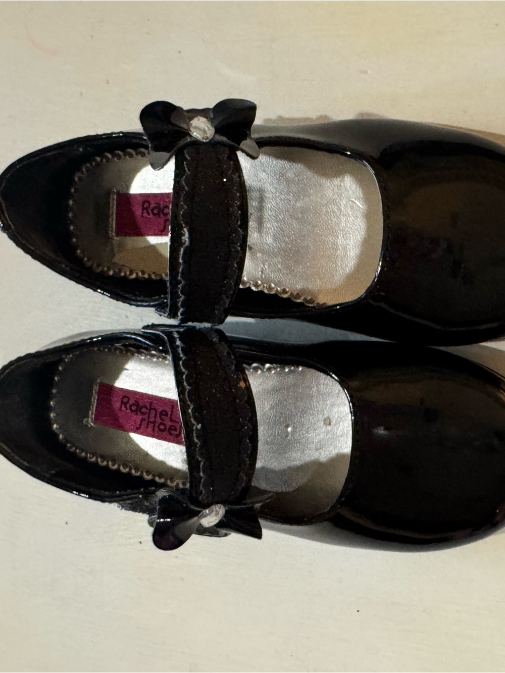 Rachel Shoes Black Patent Mary Jane Dress Shoes with Bow Accent
